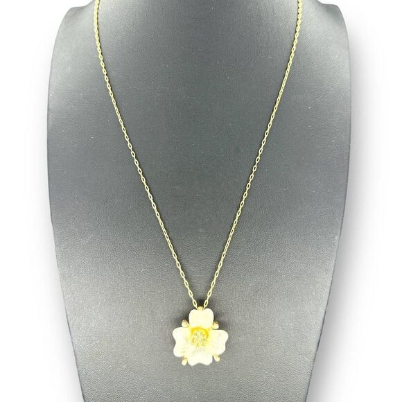 Vintage Whiting & Davis Necklace 21” Flower Lucite Pendant Gold Plated - Picture 2 of 8